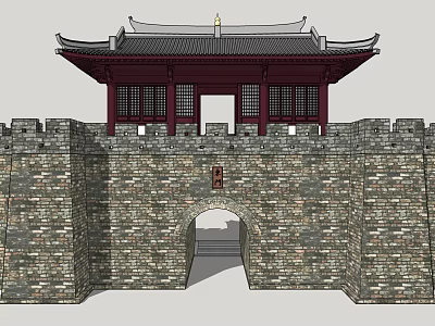 Traditional Ancient Chinese Architecture With Stone Brick City Wall And Pavilion Gate 3d model