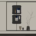 Abstract Geometric Wall Art Black Framed With Dried Branch Vase And Ceramic Sculptures
