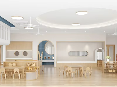 Modern Kindergarten Interior With Wooden Furniture And Bright Open Space 3d model