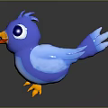 Cute Cartoon Style Blue Bird With Big Eyes And Orange Beak Claws