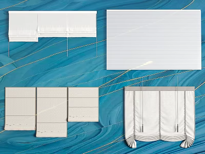 White Elegant Window Curtains With Roman Shades Roller Blinds And Modern Pleated Designs 3d model