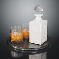 Elegant White Decanter With Two Glasses Of Orange Liquid On Metal Tray