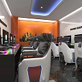 Modern Internet Cafe Interior With Glass Doors Neon Lights Indoor Plants And Marble Floor