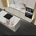 Elegant Modern Kitchen Interior With White Cabinets Marble Countertops And Central Island