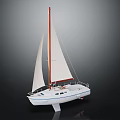 White Sailboat With Red Mast White Sails And Streamlined Hull Design