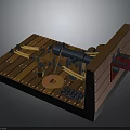 Ancient Weapon Model Featuring Wooden Base Metal Barrel Mechanical Components And Ammunition Balls