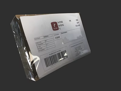 White Sealed Plastic Product Package With Label Details And Barcode 3d model