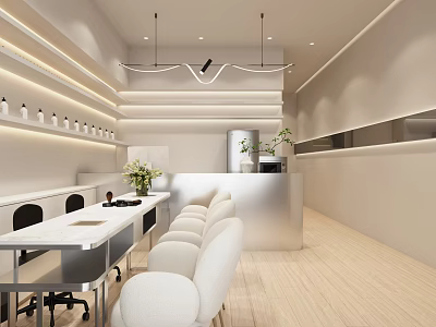 Modern Beauty Hair Salon Interior With White Styling Chairs And Workstations 3d model