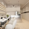 Modern Beauty Hair Salon Interior With White Styling Chairs And Workstations