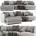 Multi person Gray Fabric Sectional Sofa With Patterned Pillows And Blankets 3d model