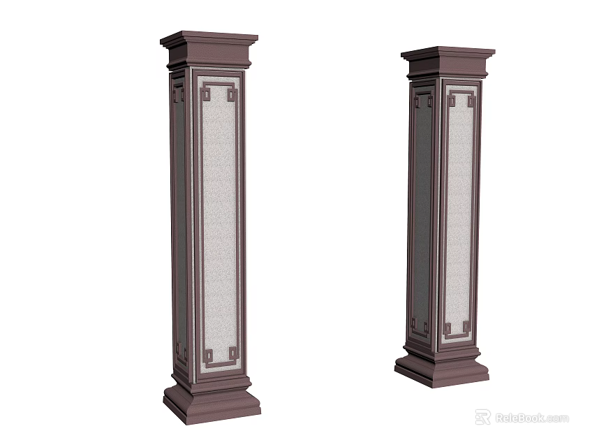 Dark Brown Wooden Columns With Classical Decorative Details And Textured Surfaces 3d model 