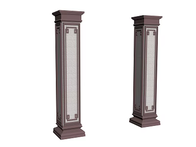 Dark Brown Wooden Columns With Classical Decorative Details And Textured Surfaces 3d model
