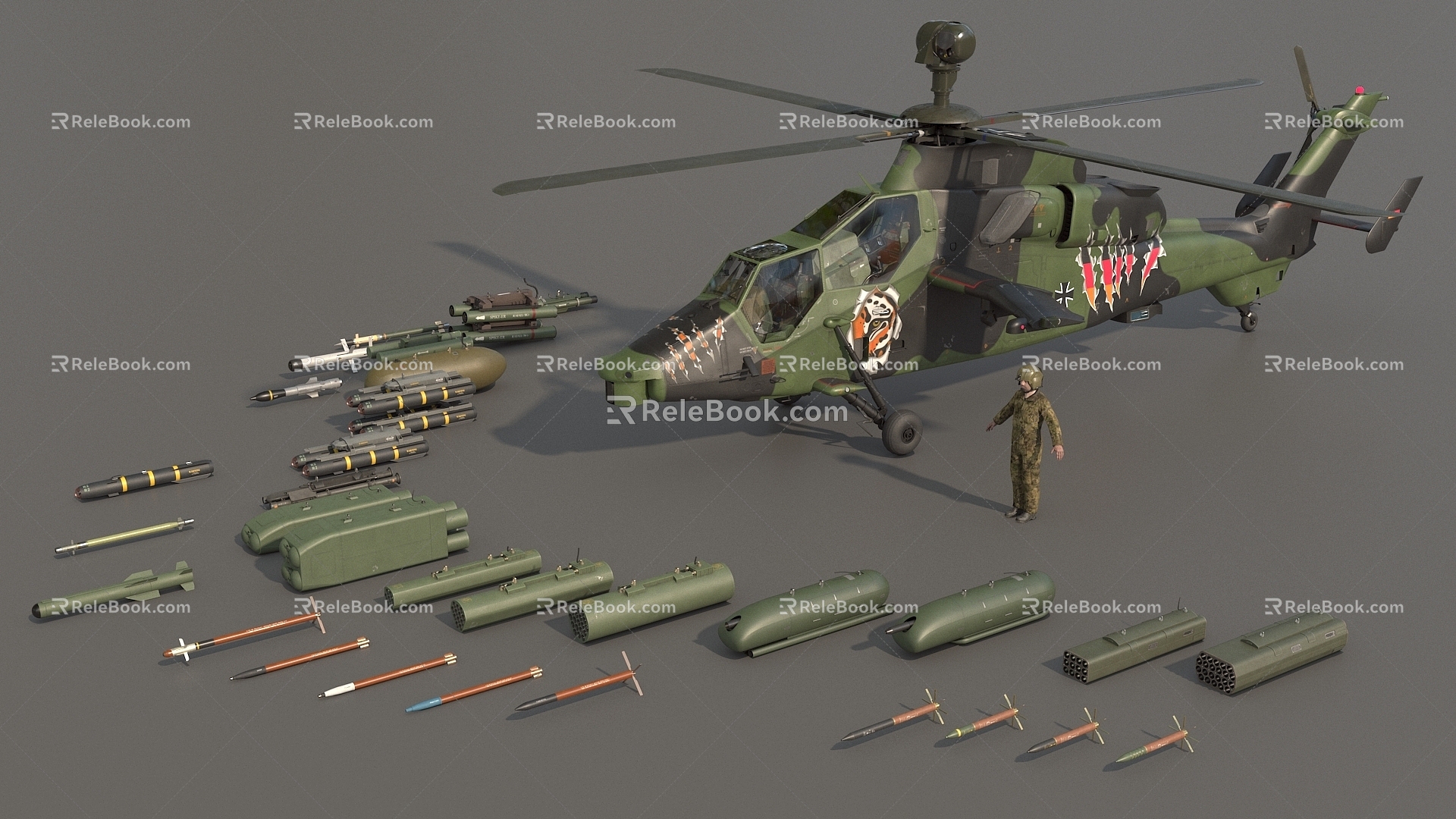 Helicopter Tiger Armed Helicopter EC665 Quad-Rotor Twin Multi-Mission Armed Helicopter Super Realistic High Precision Video Class 3d model