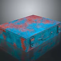 Vintage Storage Trunk With Blue And Red Distressed Surface And Lock Clasps 3d model