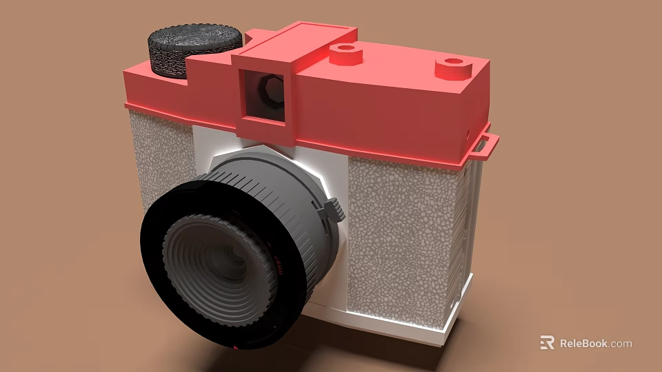 Red And White Building Block Toy Camera Play Equipment With Lens And Top Knob 3d model 