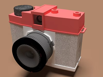 Red And White Building Block Toy Camera Play Equipment With Lens And Top Knob 3d model