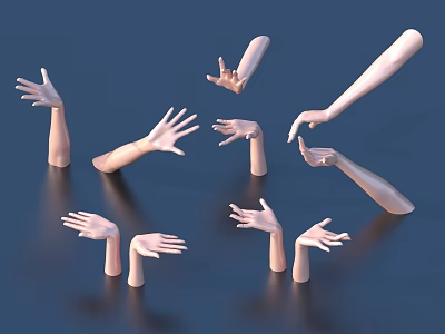Woman's Arms And Hands In Various Poses With Reflections On Dark Background 3d model