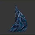Abstract Blue Geometric Sculpture With Reflective Square Tiles And Modern Design