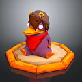 Purple Cartoon Character With Gear Hat Red Scarf Orange Feet On Octagonal Base