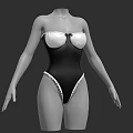 3D Female Mannequin Model Wearing Black Bodysuit With White Lace Trim Details 3d model