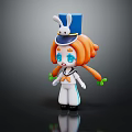 Cute 3D Cartoon Character With Orange Hair And Rabbit Ear Hat Design Look