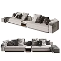 Modern Gray Linen Sectional Sofa With Plush Pillows Throw Blanket And Side Table 3d model
