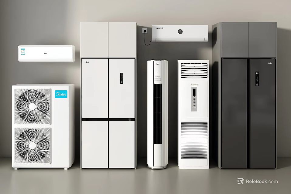 Various Styles of Refrigerators and Freezers Displayed in Appliance Store 3d model 
