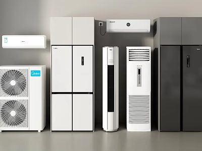 Various Styles of Refrigerators and Freezers Displayed in Appliance Store 3d model