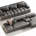 Modern Gray Leather Double Sofa Interior Design With Plush Cushions And Modular Layout