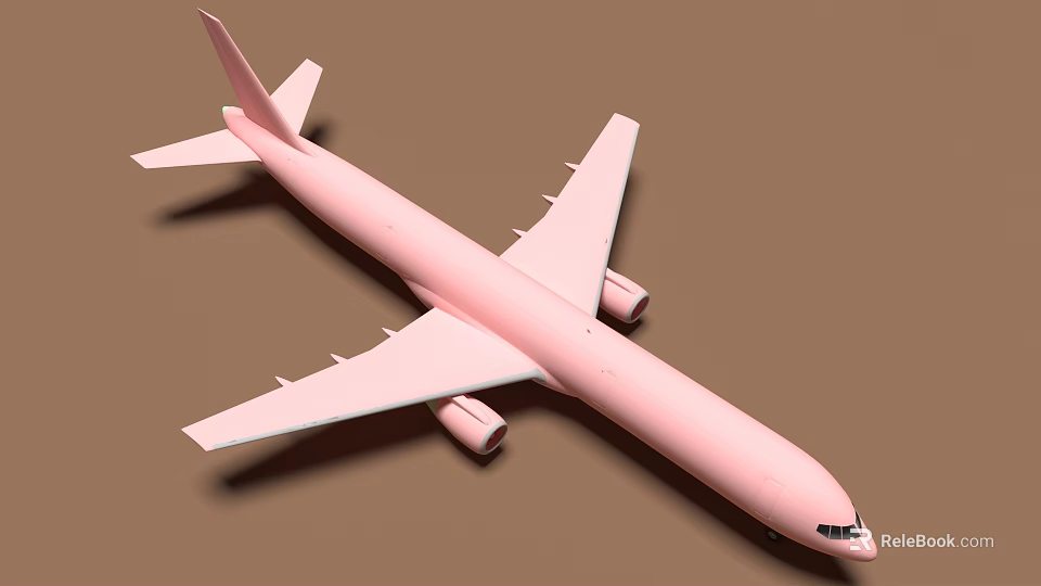Pink Airplane With Sleek Body And Side View On Brown Background 3d model 