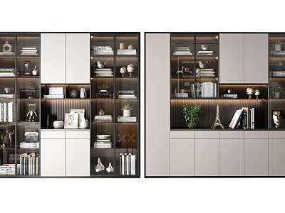 Modern Bookcase Interior Design With Books Decorative Items And Green Plants 3d model