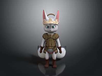 White Anthropomorphic Creature With Golden Crown Bronze Armor And Brown Boots 3d model