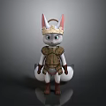 White Anthropomorphic Creature With Golden Crown Bronze Armor And Brown Boots