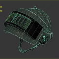 Green Tactical Helmet With Worn Texture Face Shield And Side Accessory 3d model