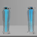 Functional Desk With White Surface And Two Transparent Blue Striped Vases 3d model