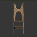 Handcrafted Wooden Single Chair With Intricate Carved Backrest Brown Seat And Crossed Legs