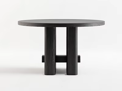 Black Round Wooden Dining Table With Sturdy Vertical Legs And Minimalist Modern Design 3d model