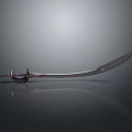 Shiny Metallic Scimitar Weapon With Curved Blade And Ornate Hilt On Dark Background