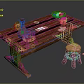 Wooden Table Setup With Red Vase Cookies Plate Beer Mug Poker Cards And Wooden Stool