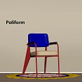Poliform Blue Dining Chair With Red Frame And Beige Cushion On Rug