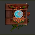 Enchanting Red Book with Glowing Blue Center Decorative Leaves Red Berries and Horn Like Structures
