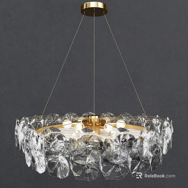Elegant Clear Crystal Chandelier With Gold Metal Frame And Bright Illumination 3d model 