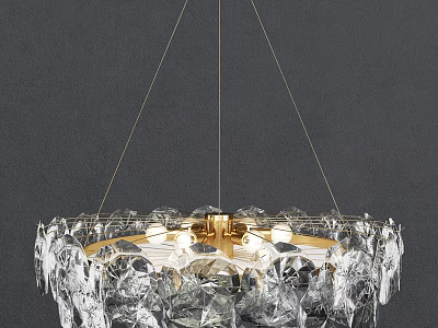 Elegant Clear Crystal Chandelier With Gold Metal Frame And Bright Illumination 3d model