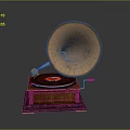 Vintage Phonograph With Brass Horn Wooden Base And Turntable