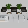 Outdoor Pergola Design With Palm Trees and Benches in Modern Style