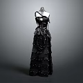 Elegant Black Evening Gown with Strappy Design Layered Skirt and Decorative Studs