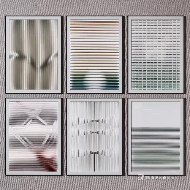 Modern Abstract Linear Wall Art with Striped Grid and Gradient Patterns for Home Decor 3d model