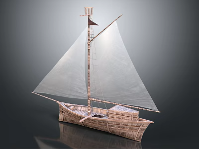 Handcrafted Wooden Sailboat With White Sail Tall Mast And Detailed Hull Structure 3d model