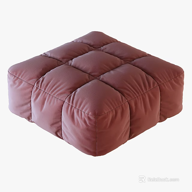 Modern Burgundy Single Chair With Plush Quilted Fabric And Padded Square Panels 3d model 