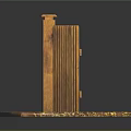 Wooden Fence Design with Vertical Slats Horizontal Rails and Brown Base with Green Yellow Specks